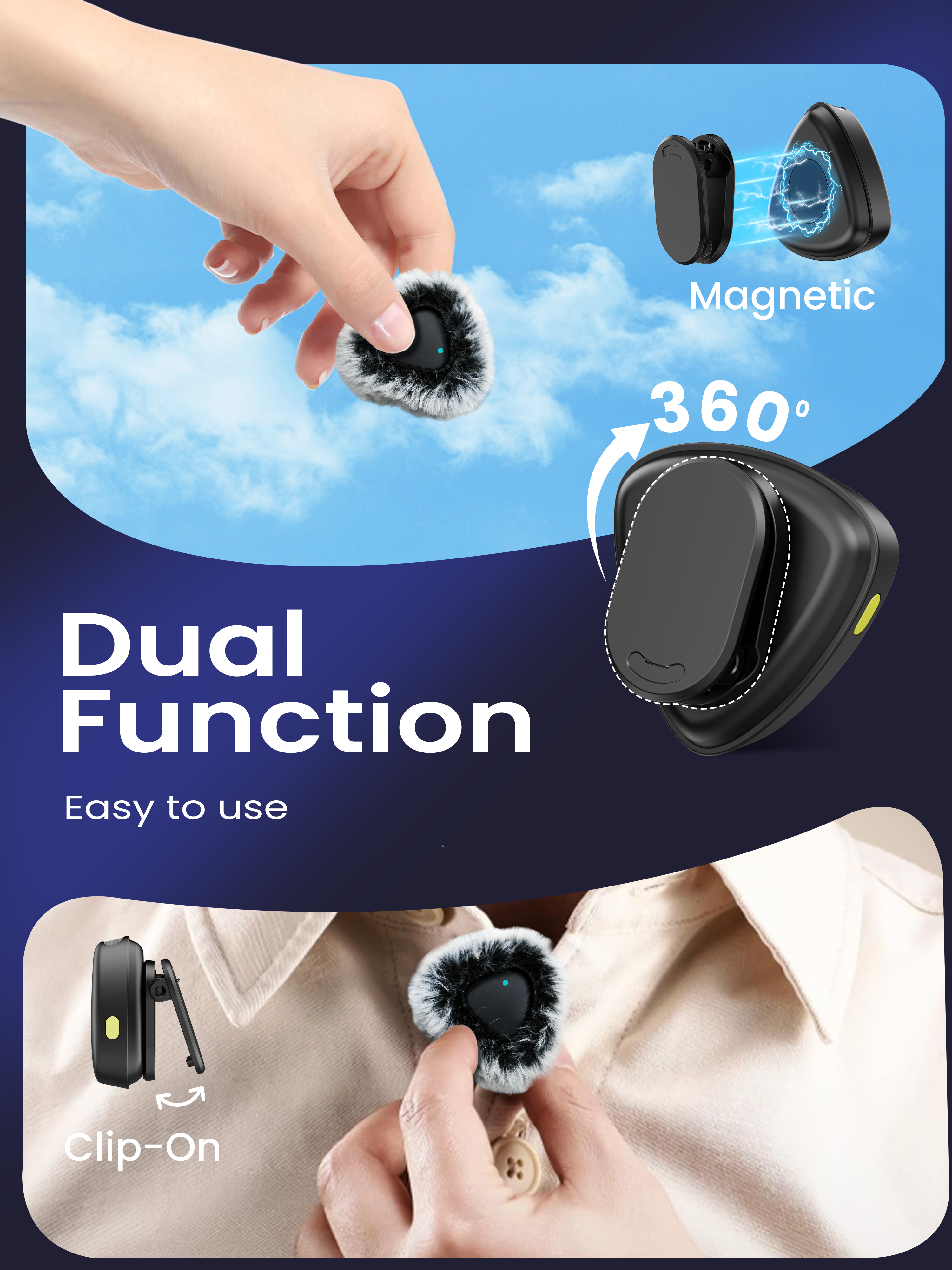 ByteWave Wireless Lavalier Microphone for iPhone Android, Bluetooth Mini Mic Phone Mic with Noise Reduction,Wireless Microphones Ideal for Vlog, TikTok Content Creator Equipment