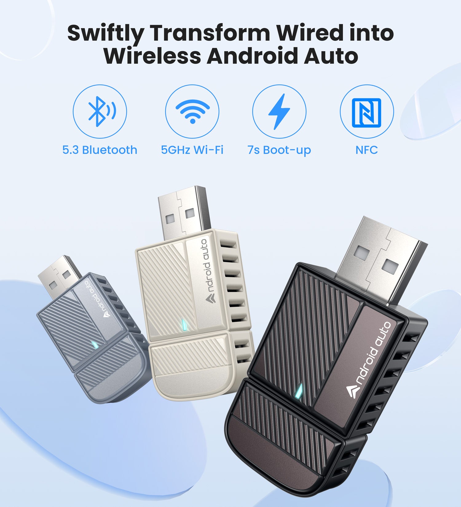 ByteWave Wired to Wireless Android Auto Adapter Mocha Brown | Pearl White | Celestial Blue