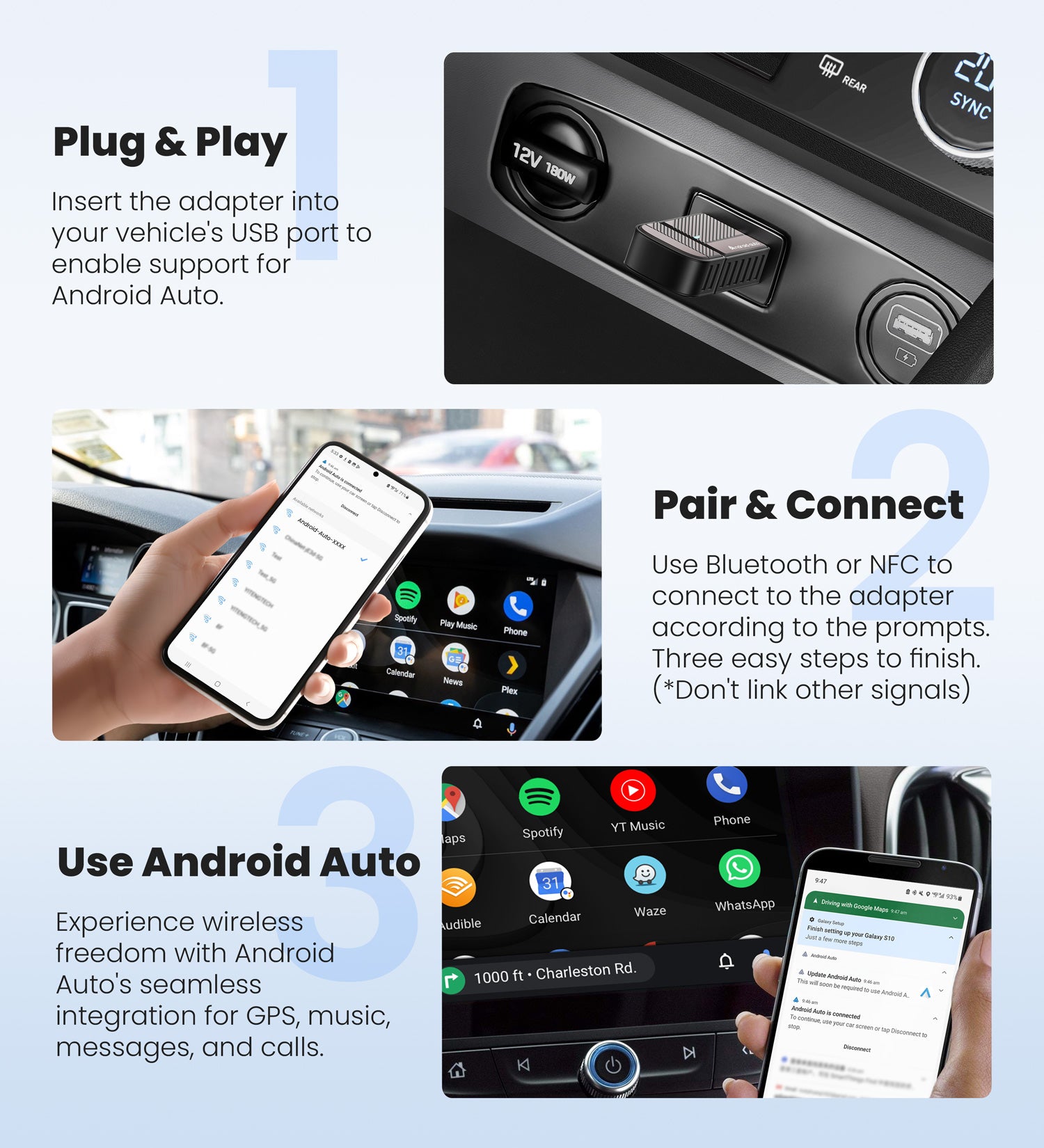 ByteWave Wired to Wireless Android Auto Adapter Mocha Brown | Pearl White | Celestial Blue
