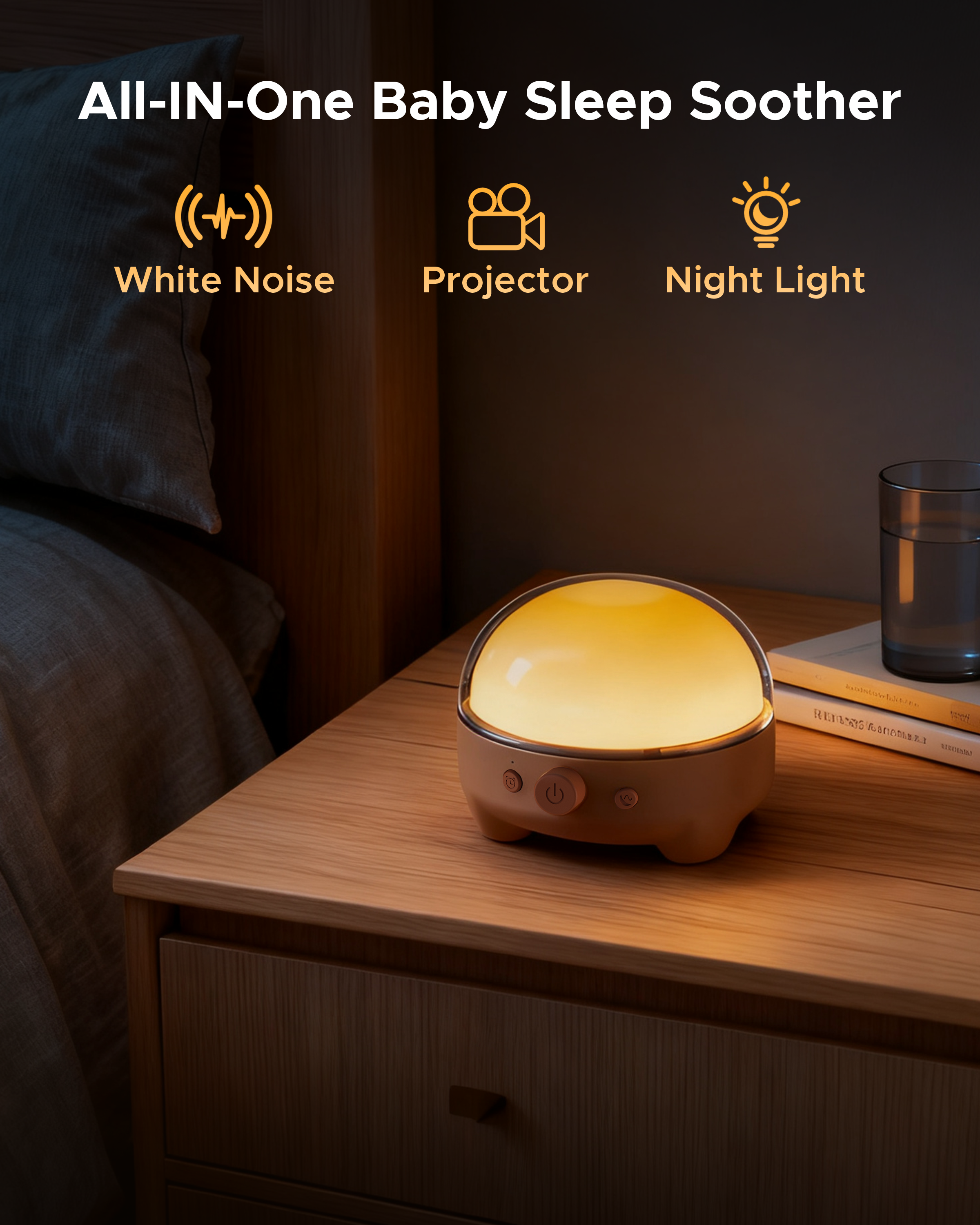 Baby Sound Machine & Night Light for Nursery | 3-In-1 White Noise Sound Machine, Dimmable Nursery Lamp & Projector | 20 Soothing Sounds, Baby Sleep Aid, Gift for Kids, Bedtime & Breastfeeding