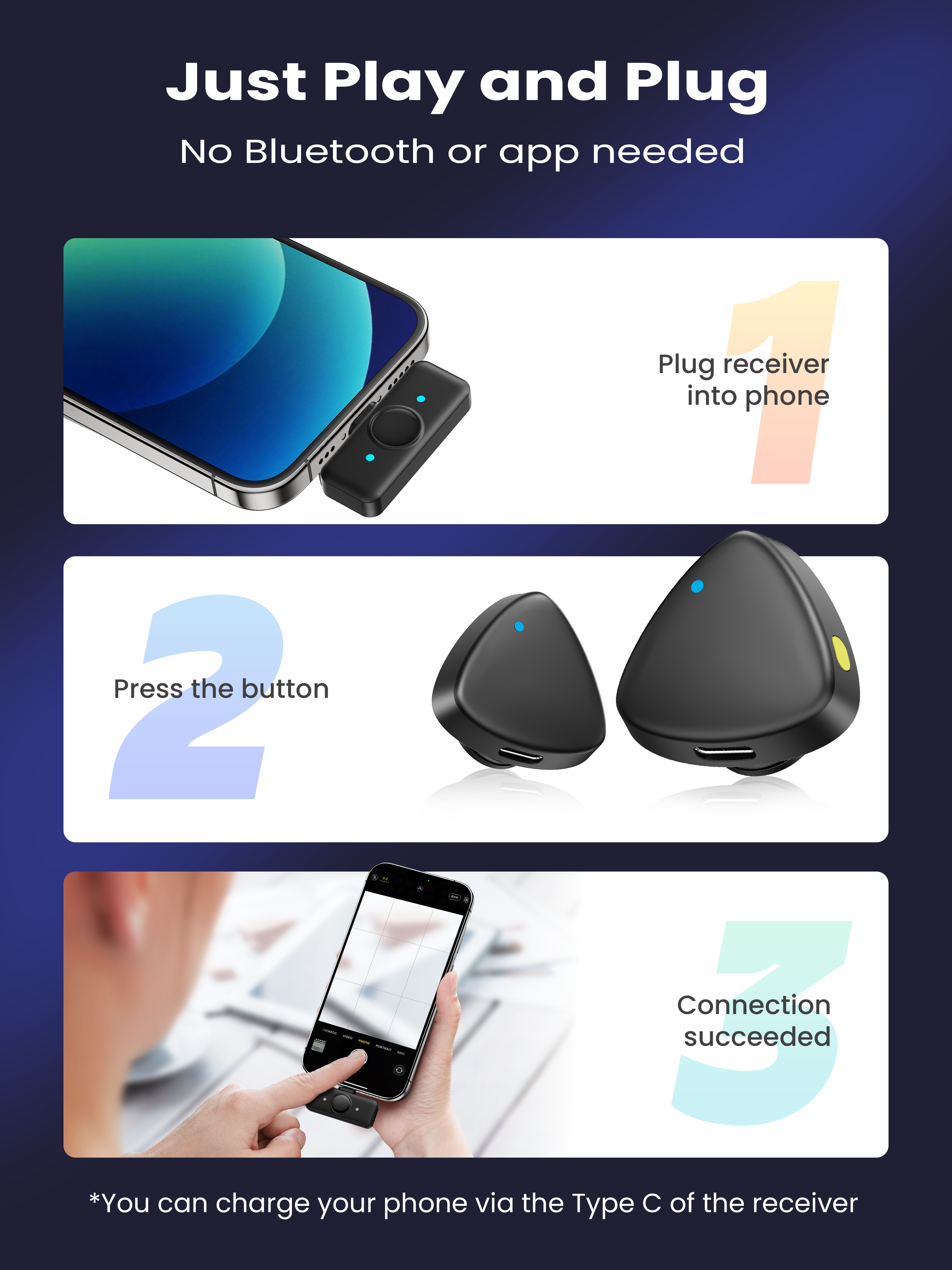 ByteWave Wireless Lavalier Microphone for iPhone Android, Bluetooth Mini Mic Phone Mic with Noise Reduction,Wireless Microphones Ideal for Vlog, TikTok Content Creator Equipment