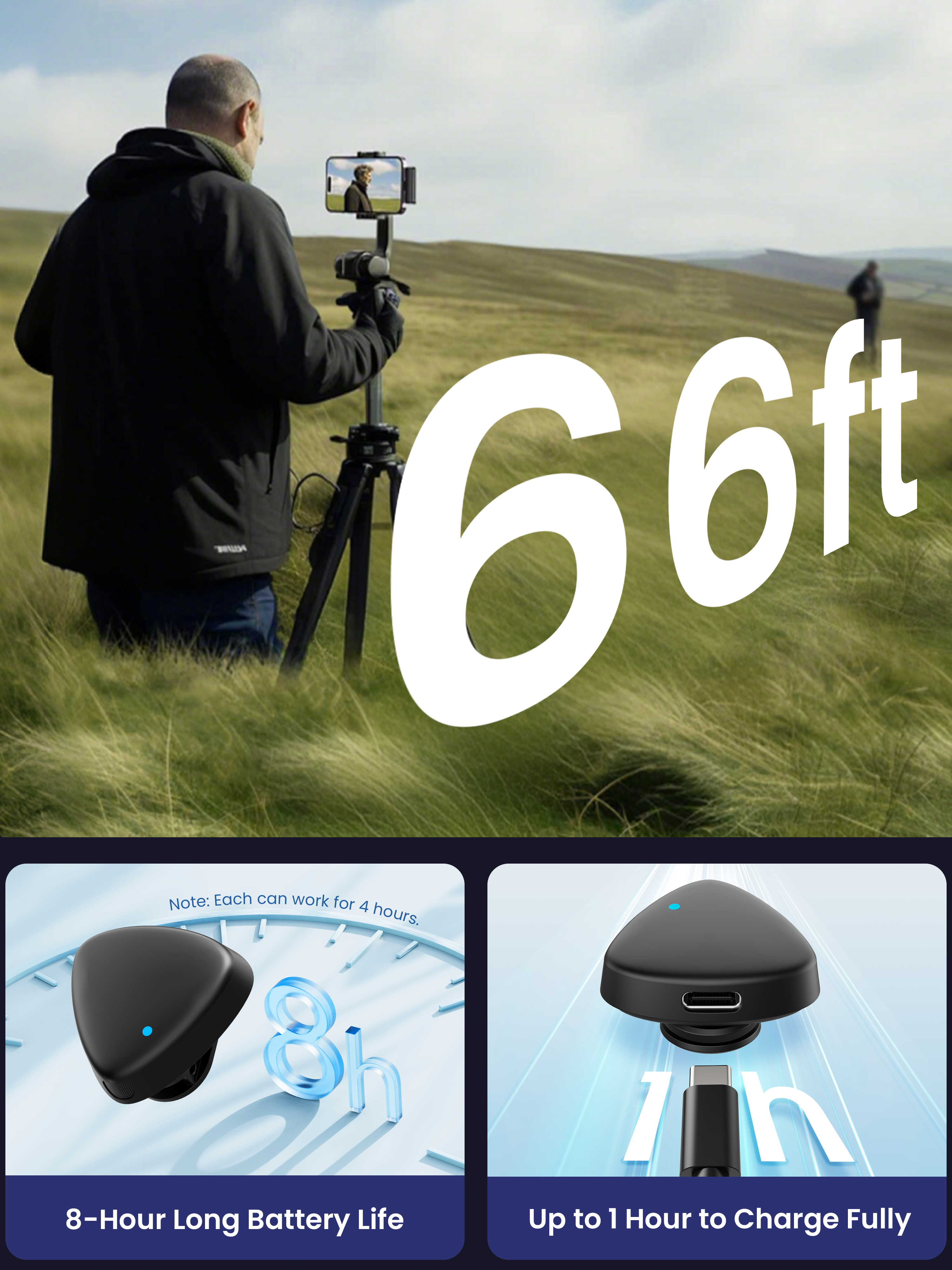 ByteWave Wireless Lavalier Microphone for iPhone Android, Bluetooth Mini Mic Phone Mic with Noise Reduction,Wireless Microphones Ideal for Vlog, TikTok Content Creator Equipment