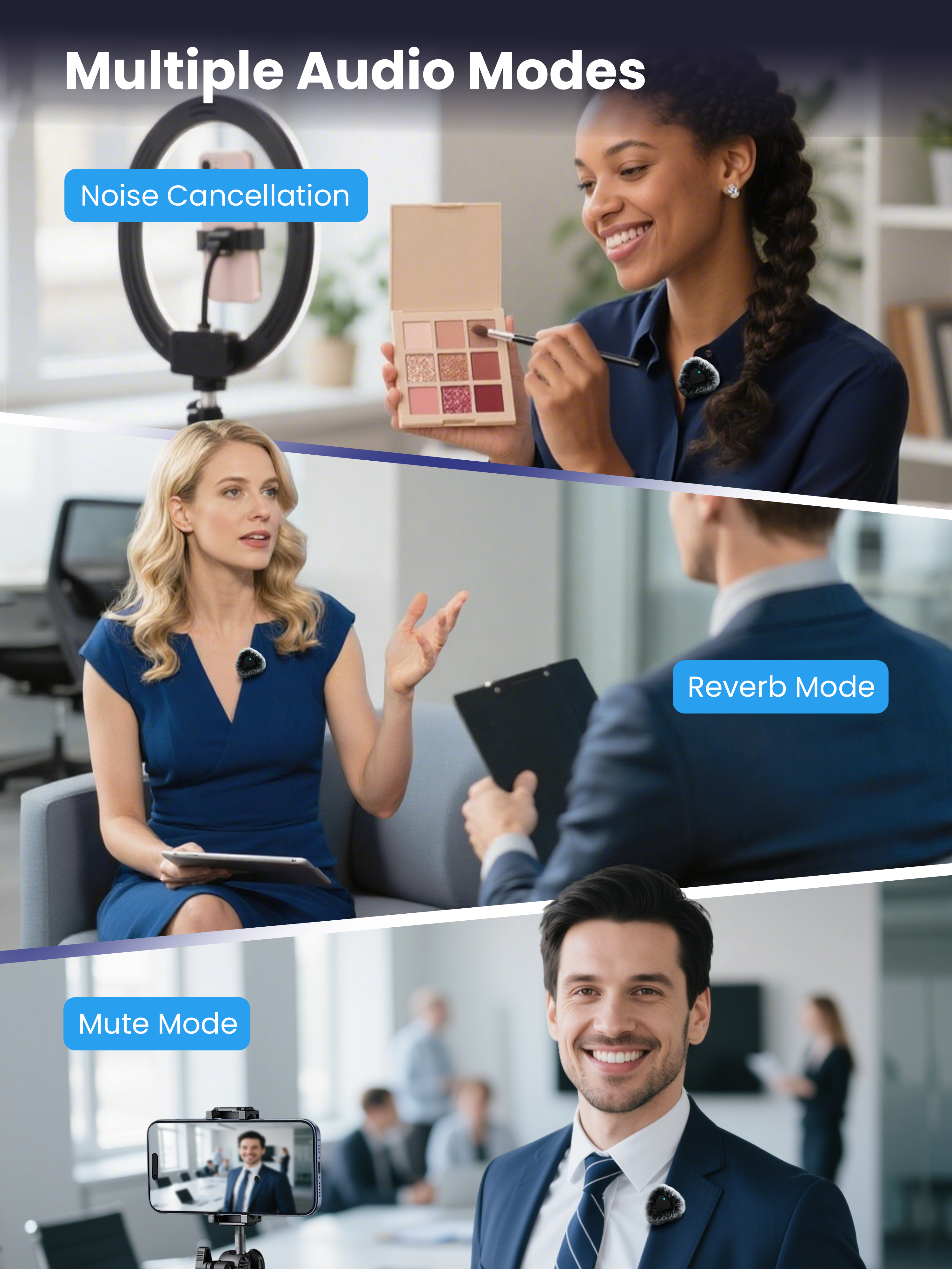 ByteWave Wireless Lavalier Microphone for iPhone Android, Bluetooth Mini Mic Phone Mic with Noise Reduction,Wireless Microphones Ideal for Vlog, TikTok Content Creator Equipment